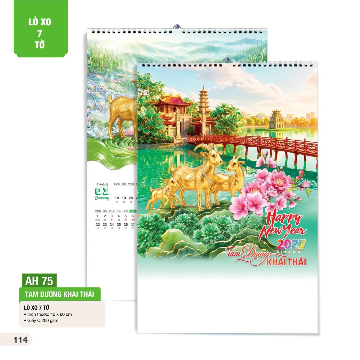 Lịch Treo Tường Lò Xo 7 Tờ 2027 AH Mẫu AH75 (40 x 60cm) Cung Cấp Lịch Tết Doanh Nghiệp Hà Nội Lịch Treo Tường Lò Xo 7 Tờ 2027 AH Mẫu AH75 (40 x 60cm) Cung Cấp Lịch Tết Doanh Nghiệp Hà Nội in logo doanh nghiệp quà tặng Tết tại Quà Tặng Miền Bắc