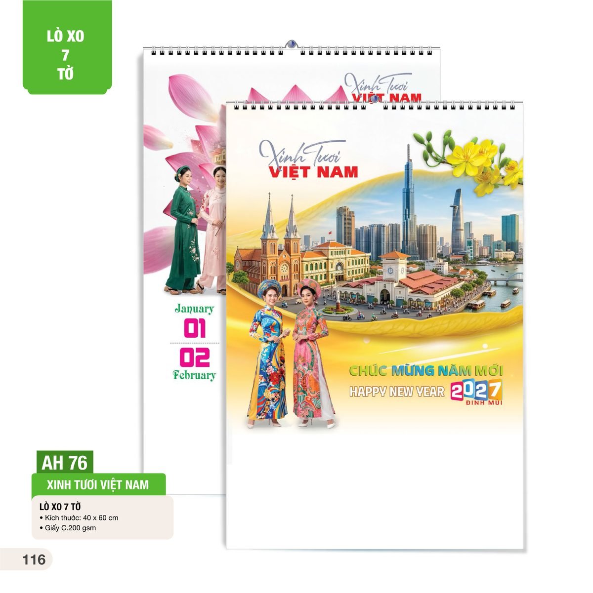 Lịch Treo Tường Lò Xo 7 Tờ 2027 AH Mẫu AH76 (40 x 60cm) Cung Cấp Lịch Tết Doanh Nghiệp Hà Nội Lịch Treo Tường Lò Xo 7 Tờ 2027 AH Mẫu AH76 (40 x 60cm) Cung Cấp Lịch Tết Doanh Nghiệp Hà Nội in logo doanh nghiệp quà tặng Tết tại Quà Tặng Miền Bắc