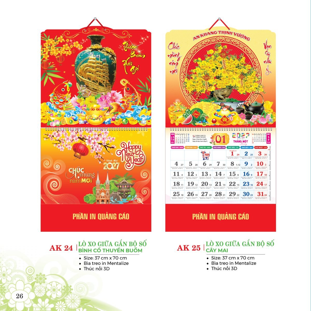 Lịch Treo Tường Lò Xo 2027 AK Mẫu AK24 (40 x 60 cm) Cung Cấp Lịch Tết Doanh Nghiệp Hà Nội Lịch Treo Tường Lò Xo 2027 AK Mẫu AK24 (40 x 60 cm) Cung Cấp Lịch Tết Doanh Nghiệp Hà Nội in logo doanh nghiệp quà tặng Tết tại Quà Tặng Miền Bắc