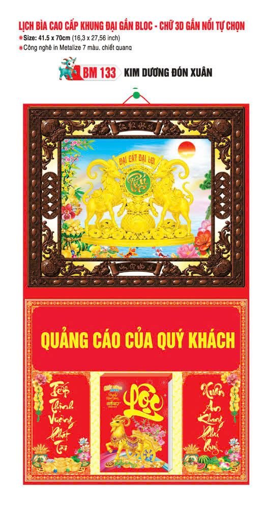 Bìa Lịch Treo Khung Đại Gắn Bloc BM 2027 BM133 - Kim Dương Đón Xuân - Quà Tặng Miền Bắc