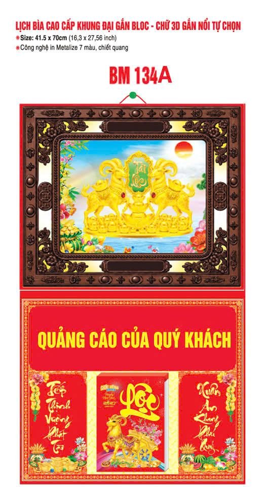 Bìa Lịch Treo Khung Đại Gắn Bloc BM 2027 BM134A - Kim Dương Phú Quý - Quà Tặng Miền Bắc