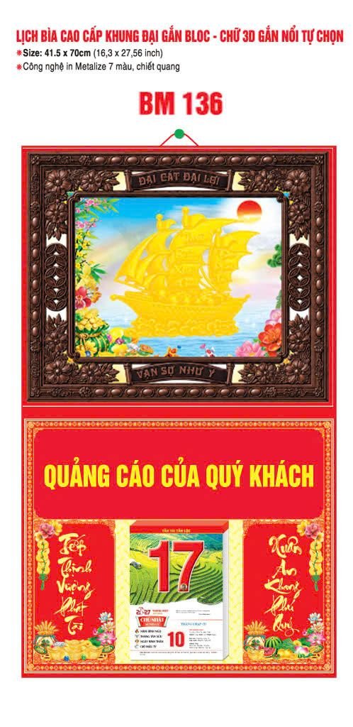 Bìa Lịch Treo Khung Đại Gắn Bloc BM 2027 BM136 - Đại Cất Đại Lại - Quà Tặng Miền Bắc
