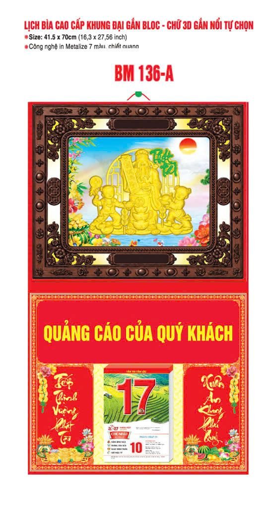 Bìa Lịch Treo Khung Đại Gắn Bloc BM 2027 BM136A - Kim Dương Phú Quý - Quà Tặng Miền Bắc