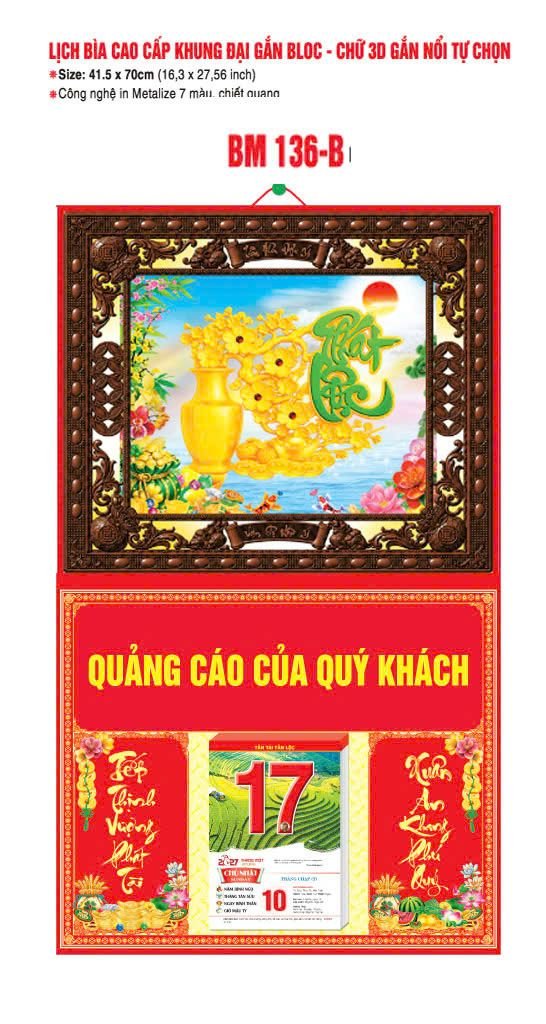 Bìa Lịch Treo Khung Đại Gắn Bloc BM 2027 BM136BI - Kim Dương Phú Quý - Quà Tặng Miền Bắc