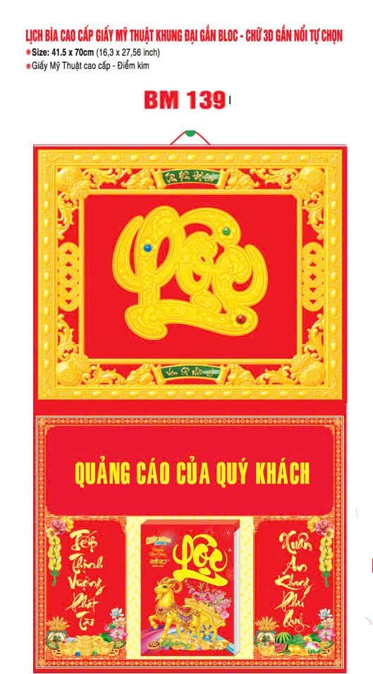 Bìa Lịch Treo Khung Đại Gắn Bloc BM 2027 BM139 - Kim Dương Phú Quý - Quà Tặng Miền Bắc