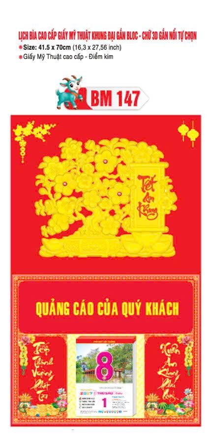 Bìa Lịch Treo Khung Đại Gắn Bloc BM 2027 BM147 - Kim Dương Phú Quý - Quà Tặng Miền Bắc