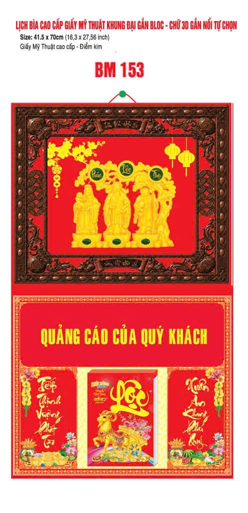 Bìa Lịch Treo Khung Đại Gắn Bloc BM 2027 BM153 - Kim Dương Phú Quý - Quà Tặng Miền Bắc