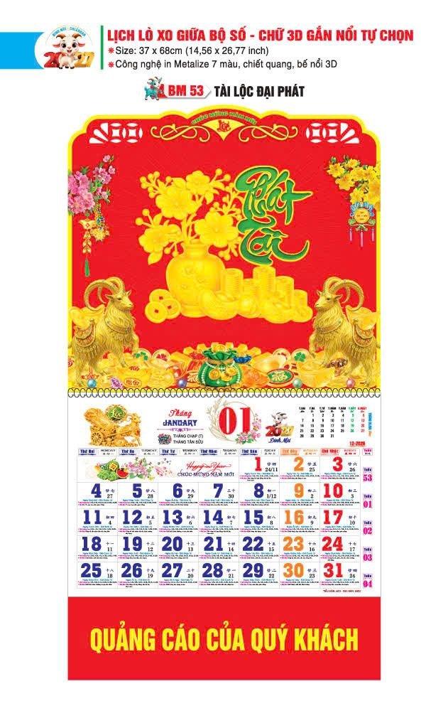 Lịch Bloc 2027 BM53 Cung Cấp Lịch Tết Doanh Nghiệp Hà Nội