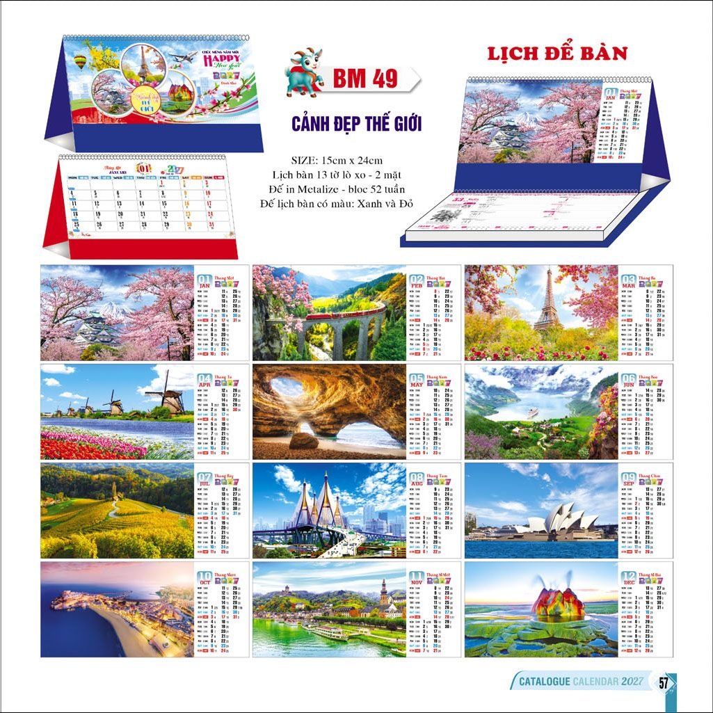 Lịch Để Bàn Ba Nhất Ba Nhất 2027 BN521 Cung Cấp Lịch Tết Doanh Nghiệp Hà Nội
