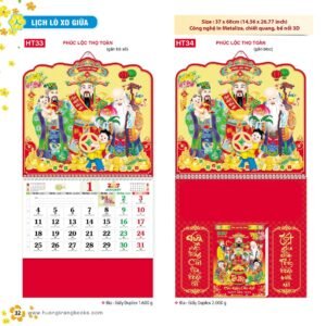 Lịch Treo Tường Lò Xo 2027 HT Mẫu HT33 - Phúc Lộc Thọ (37 x 68cm) Cung Cấp Lịch Tết Doanh Nghiệp Hà Nội in logo doanh nghiệp quà tặng Tết tại Quà Tặng Miền Bắc