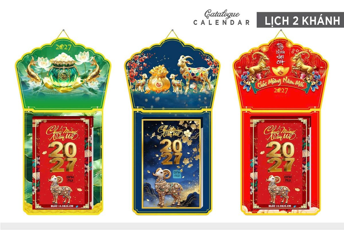 Lịch Khánh Gỗ Lamina 2 Đầu 2027 LM2D_001 - Quà Tặng Miền Bắc