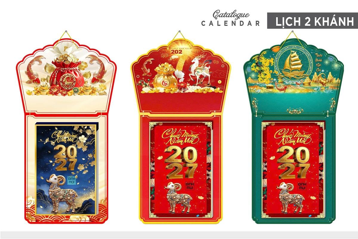 Lịch Khánh Gỗ Lamina 2 Đầu 2027 LM2D_005 - Quà Tặng Miền Bắc