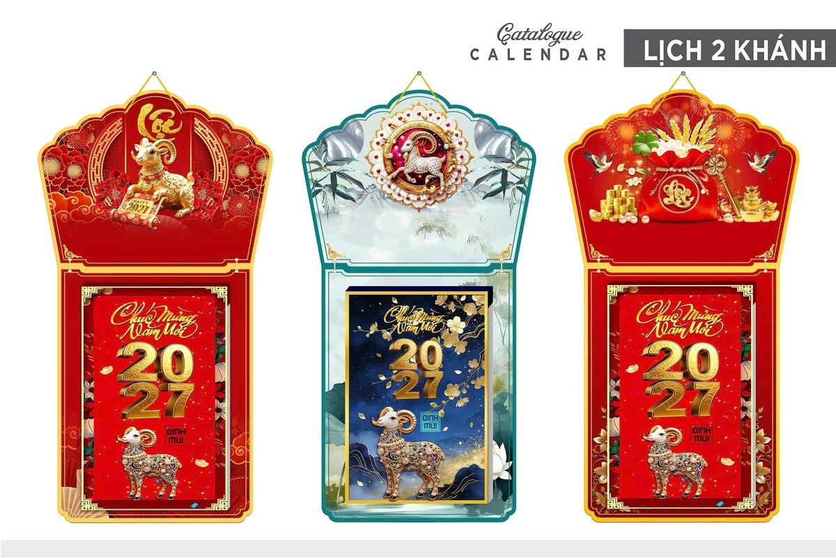 Lịch Khánh Gỗ Lamina 2 Đầu 2027 LM2D_009 - Quà Tặng Miền Bắc
