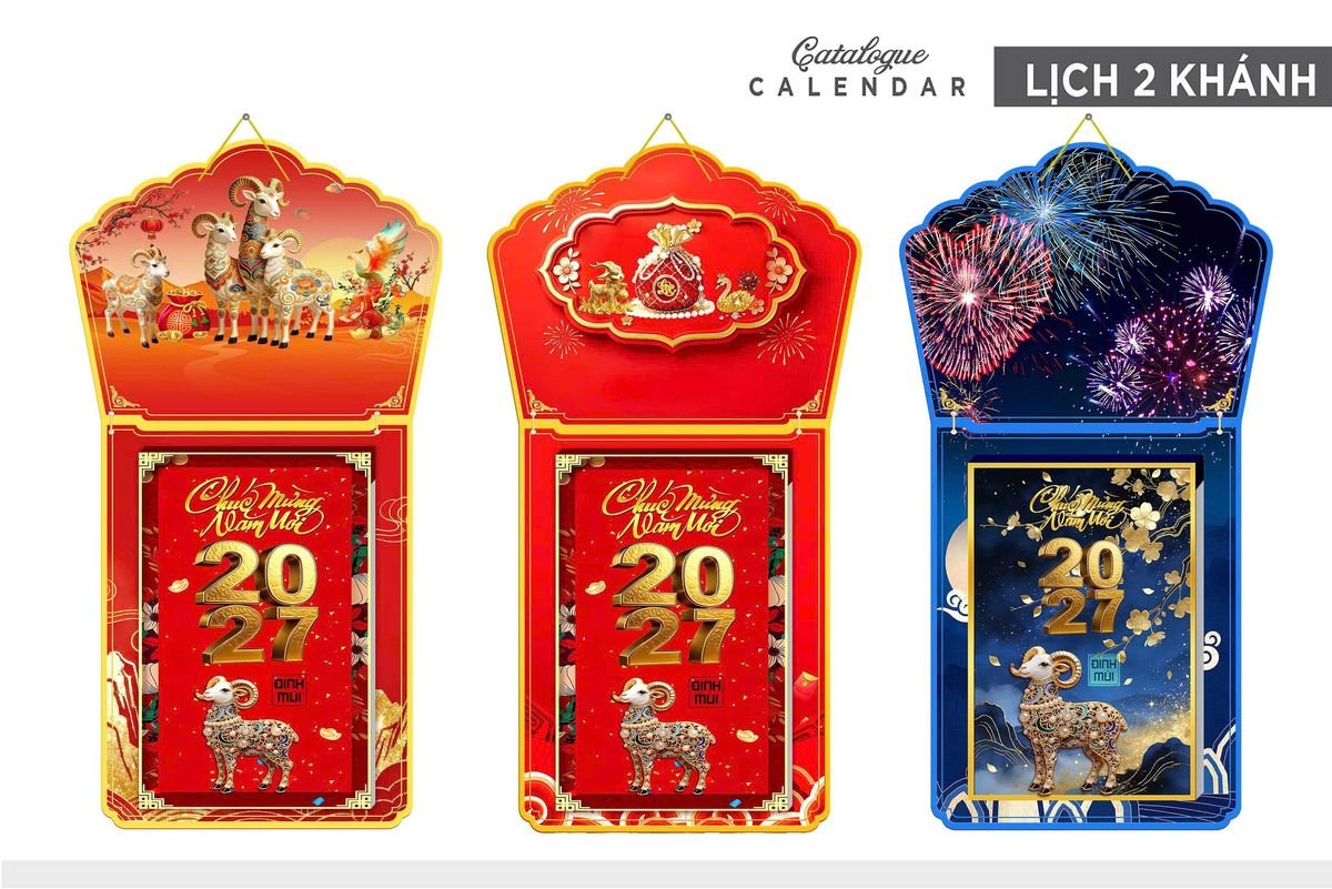 Lịch Khánh Gỗ Lamina 2 Đầu 2027 LM2D_010 - Quà Tặng Miền Bắc