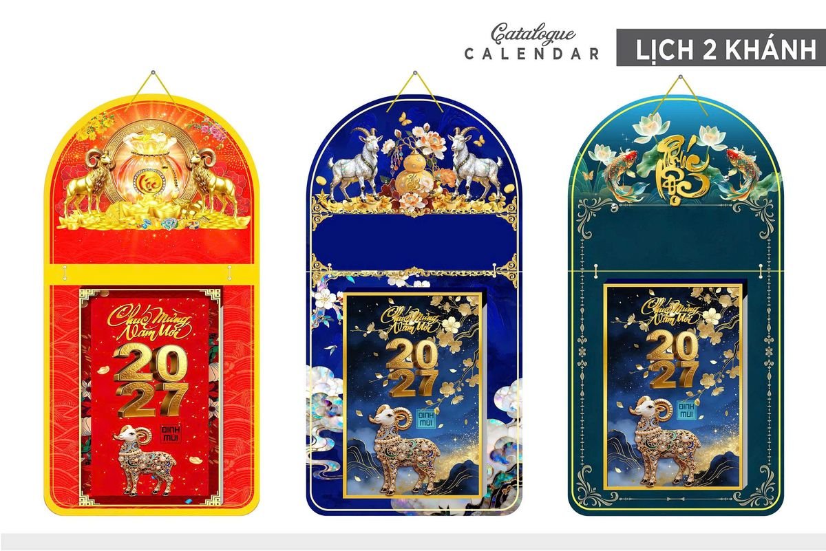 Lịch Khánh Gỗ Lamina 2 Đầu 2027 LM2D_014 - Quà Tặng Miền Bắc