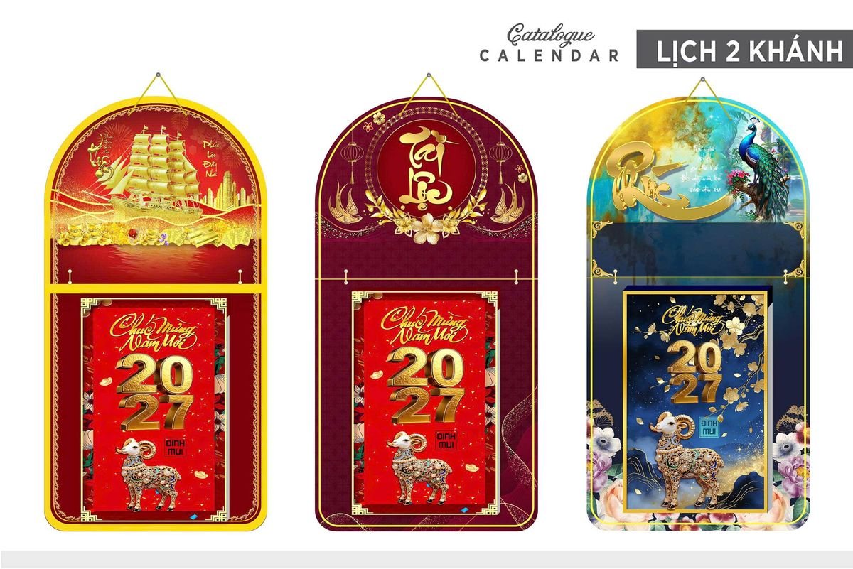 Lịch Khánh Gỗ Lamina 2 Đầu 2027 LM2D_017 - Quà Tặng Miền Bắc