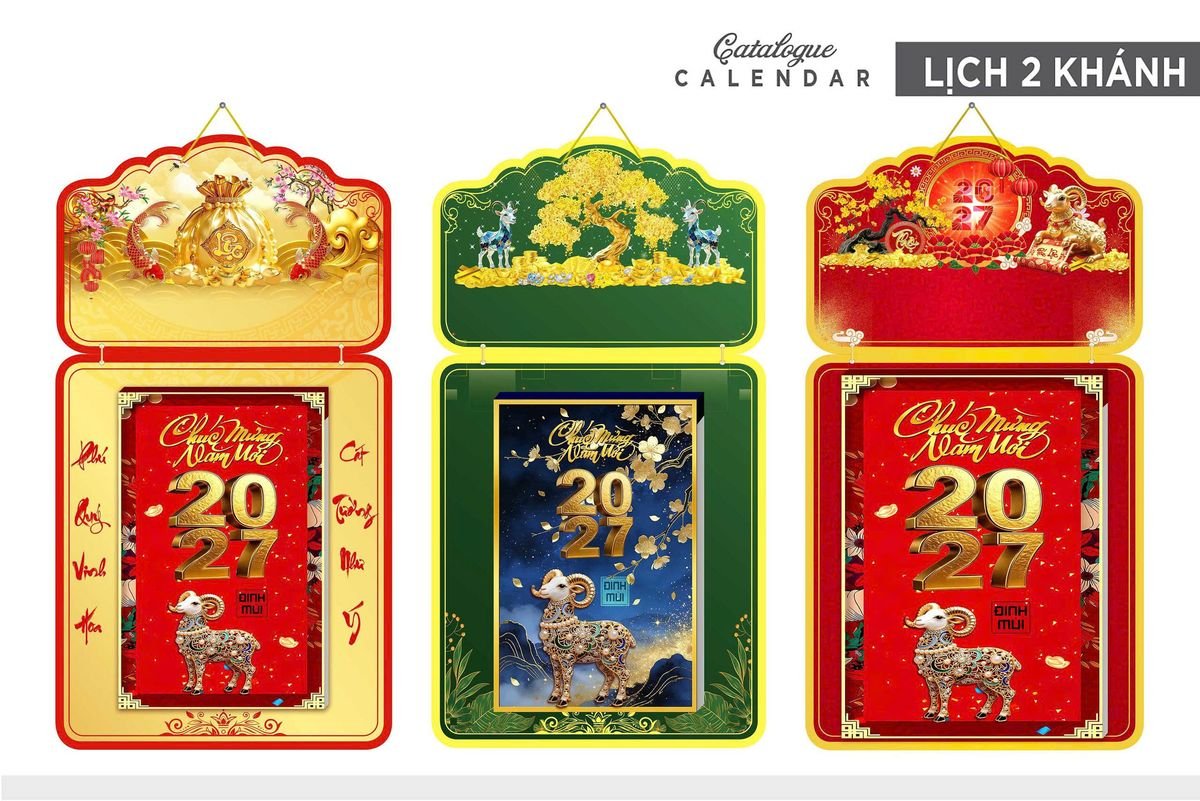 Lịch Khánh Gỗ Lamina 2 Đầu 2027 LM2D_019 - Quà Tặng Miền Bắc