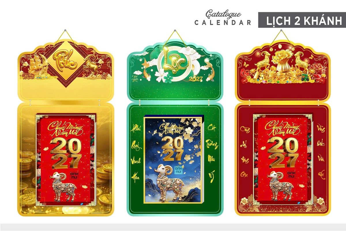 Lịch Khánh Gỗ Lamina 2 Đầu 2027 LM2D_021 - Quà Tặng Miền Bắc