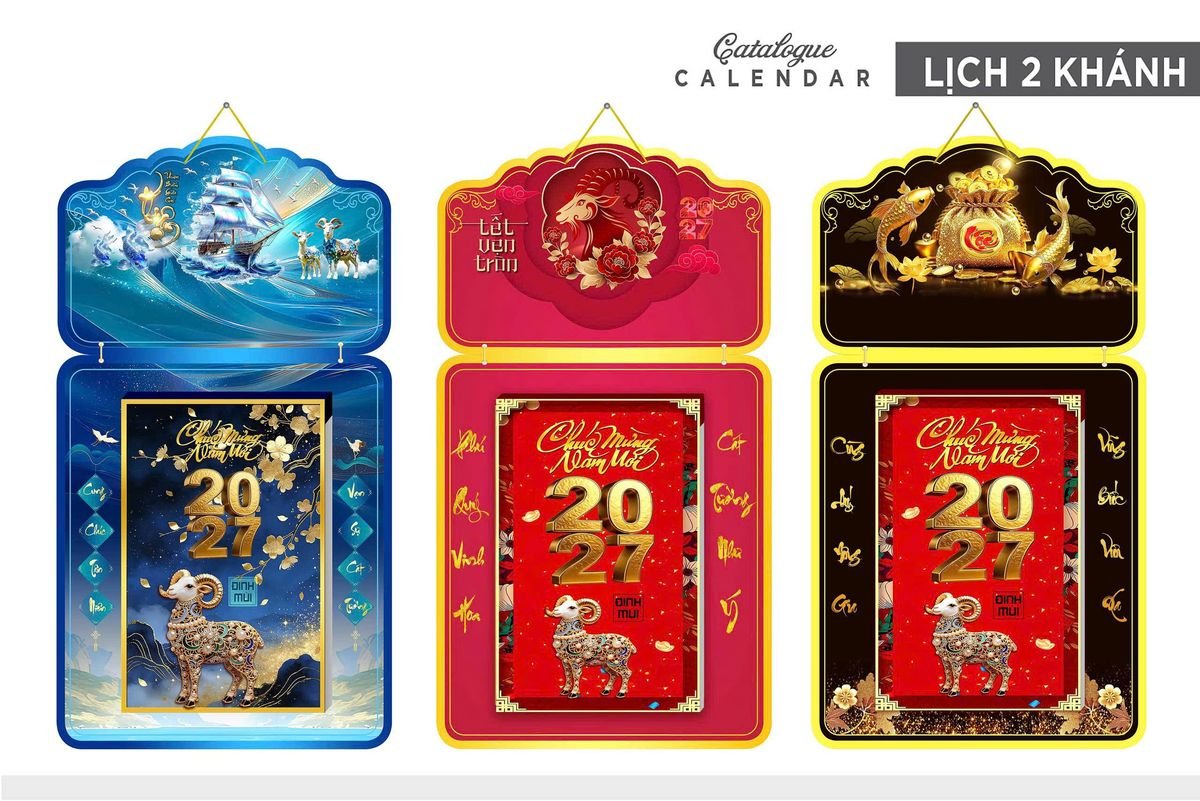 Lịch Khánh Gỗ Lamina 2 Đầu 2027 LM2D_023 - Quà Tặng Miền Bắc