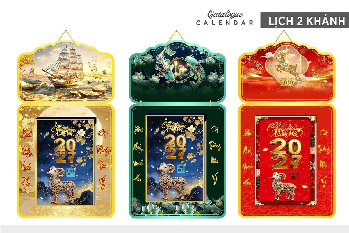 Lịch Khánh Gỗ Lamina 2 Đầu 2027 LM2D_024 - Quà Tặng Miền Bắc