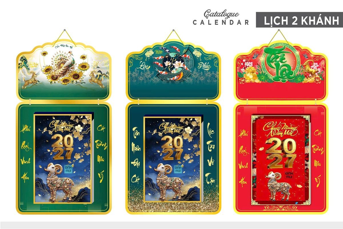 Lịch Khánh Gỗ Lamina 2 Đầu 2027 LM2D_026 - Quà Tặng Miền Bắc