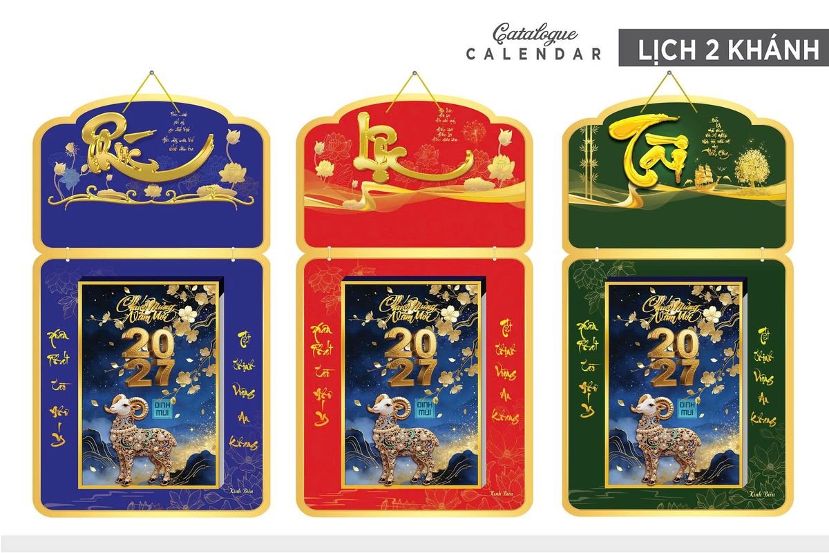 Lịch Khánh Gỗ Lamina 2 Đầu 2027 LM2D_027 - Quà Tặng Miền Bắc