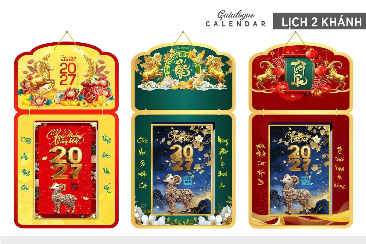 Lịch Khánh Gỗ Lamina 2 Đầu 2027 LM2D_028 - Quà Tặng Miền Bắc