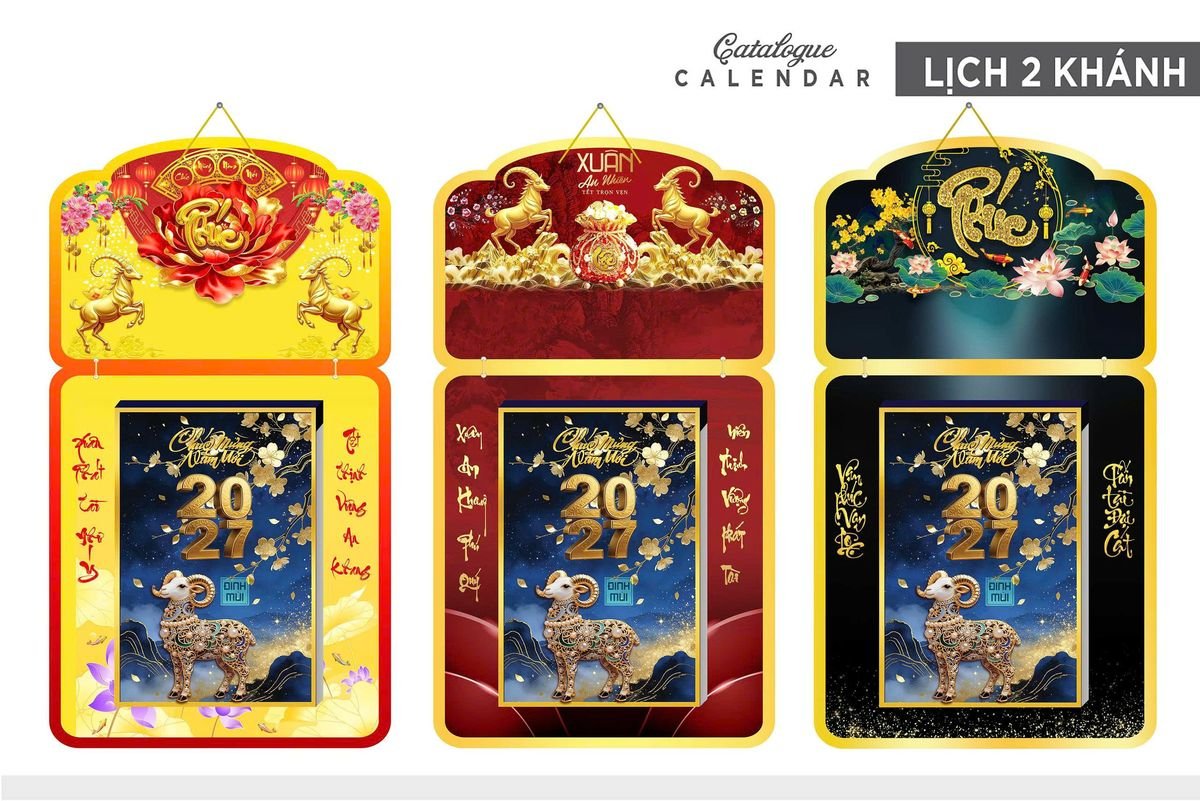 Lịch Khánh Gỗ Lamina 2 Đầu 2027 LM2D_029 - Quà Tặng Miền Bắc