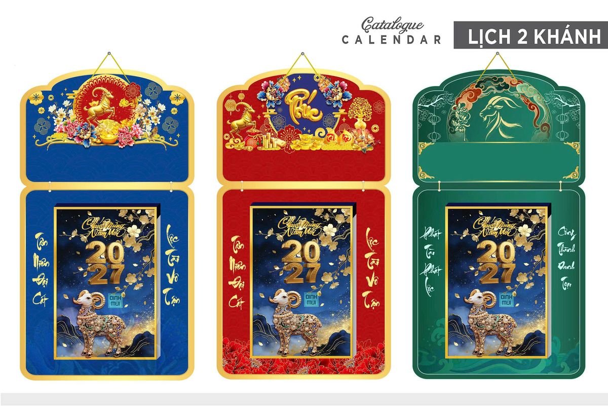 Lịch Khánh Gỗ Lamina 2 Đầu 2027 LM2D_031 - Quà Tặng Miền Bắc