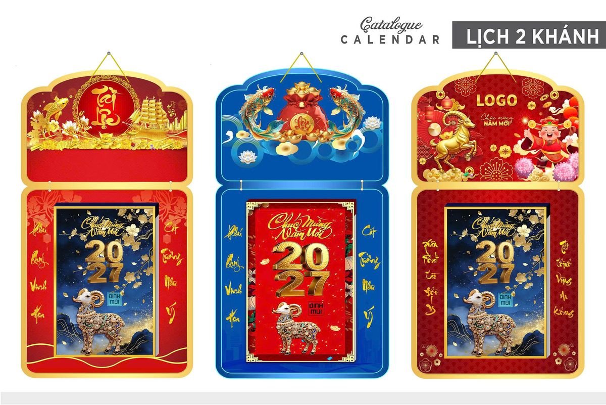 Lịch Khánh Gỗ Lamina 2 Đầu 2027 LM2D_032 - Quà Tặng Miền Bắc
