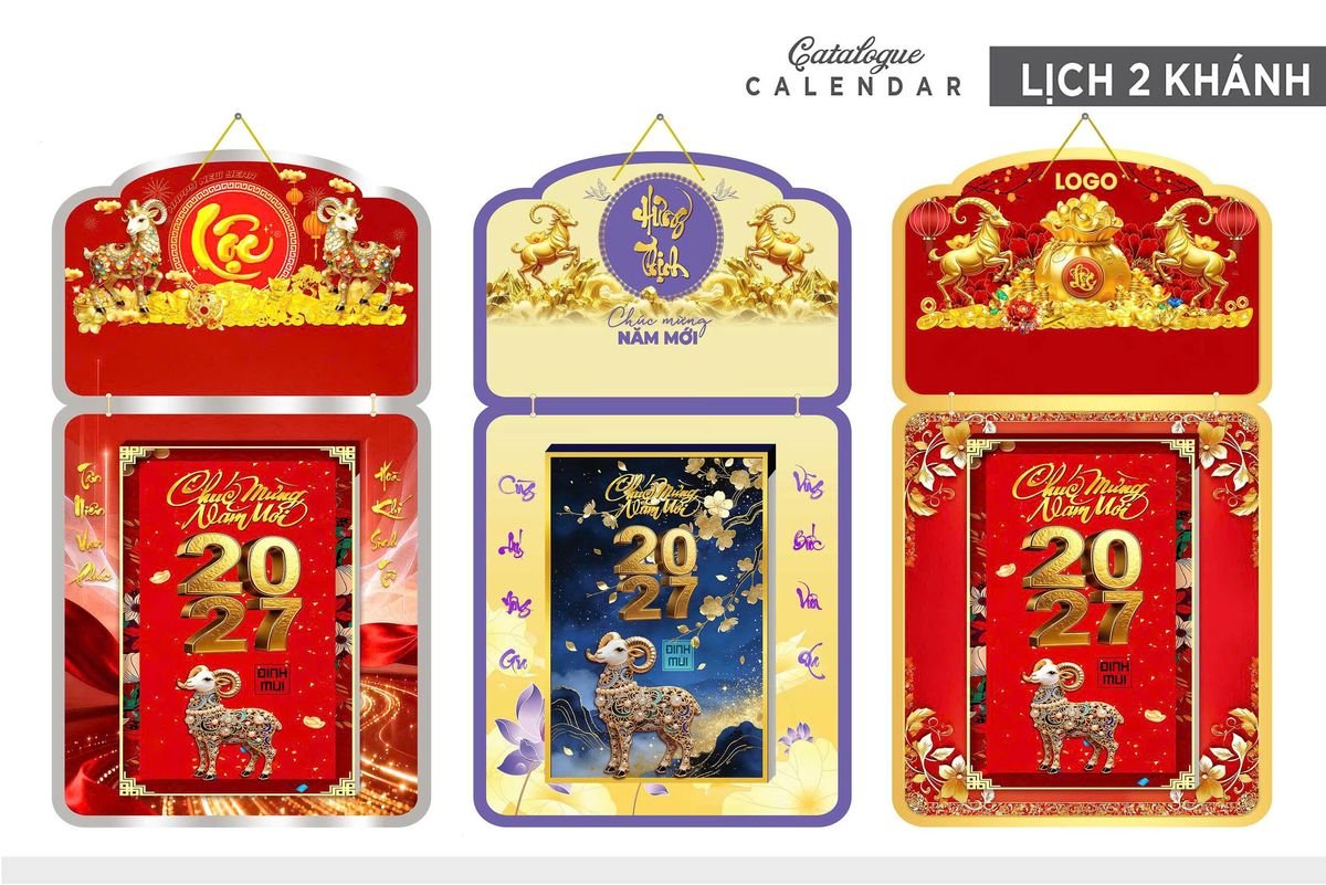 Lịch Khánh Gỗ Lamina 2 Đầu 2027 LM2D_033 - Quà Tặng Miền Bắc