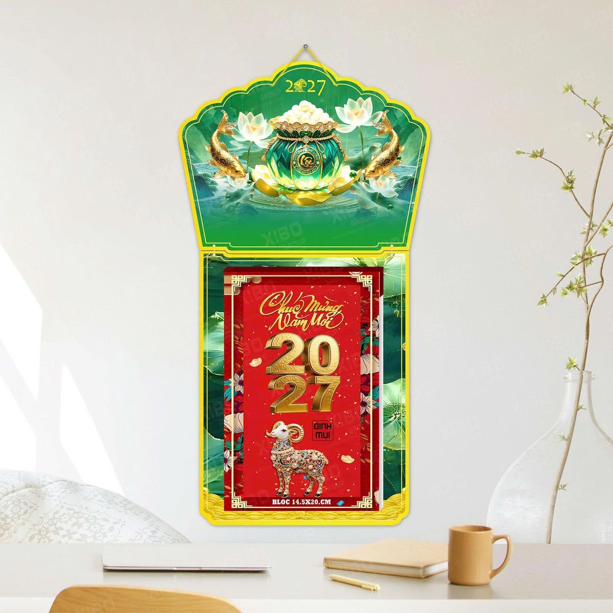 Lịch Khánh Gỗ Lamina 2 Đầu 2027 LM2D_038 - Quà Tặng Miền Bắc