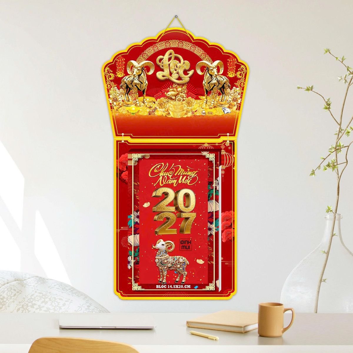 Lịch Khánh Gỗ Lamina 2 Đầu 2027 LM2D_040 - Quà Tặng Miền Bắc