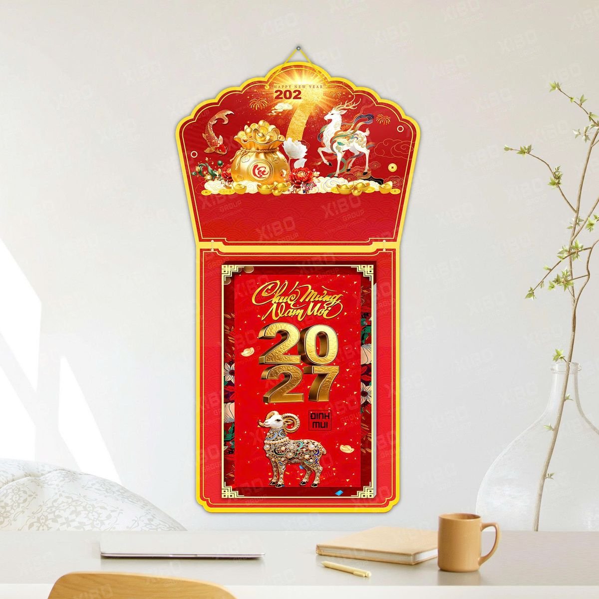Lịch Khánh Gỗ Lamina 2 Đầu 2027 LM2D_041 - Quà Tặng Miền Bắc