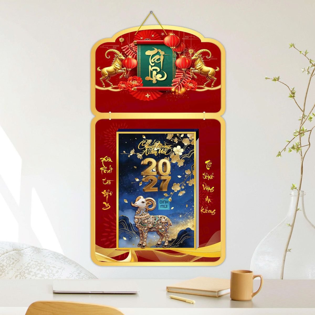 Lịch Khánh Gỗ Lamina 2 Đầu 2027 LM2D_053 - Quà Tặng Miền Bắc