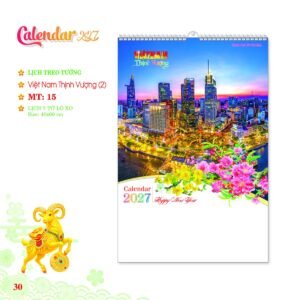 Lịch Treo Tường Lò Xo 2027 MT Mẫu MT15 (40 x 60cm) Cung Cấp Lịch Tết Doanh Nghiệp Hà Nội in logo doanh nghiệp quà tặng Tết tại Quà Tặng Miền Bắc
