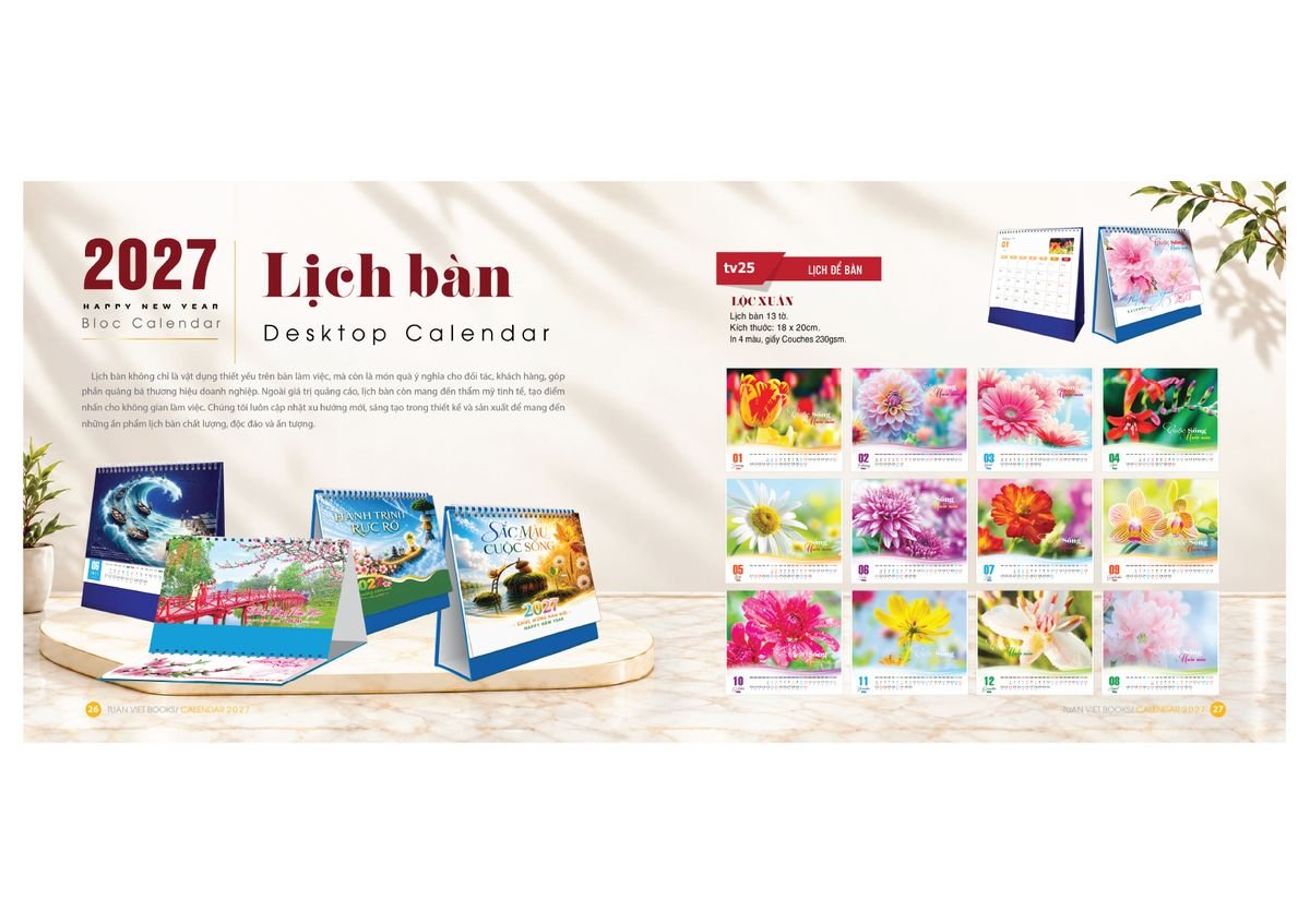 Lịch Bìa Treo Gắn Bloc 2027 TV14 Cung Cấp Lịch Tết Doanh Nghiệp Hà Nội